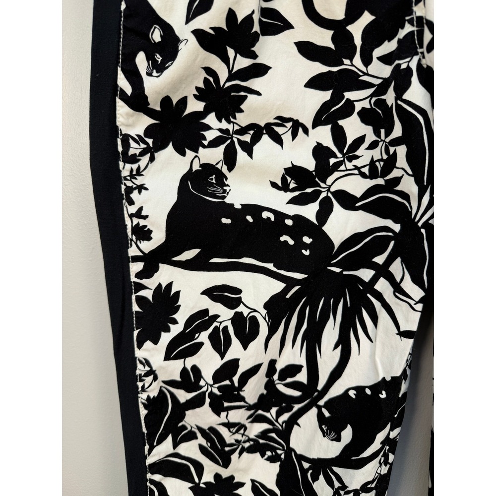 Maeve Anthropologie Tenley Twill Track Pants L Women Black White Panther Cat - Picture 4 of 16